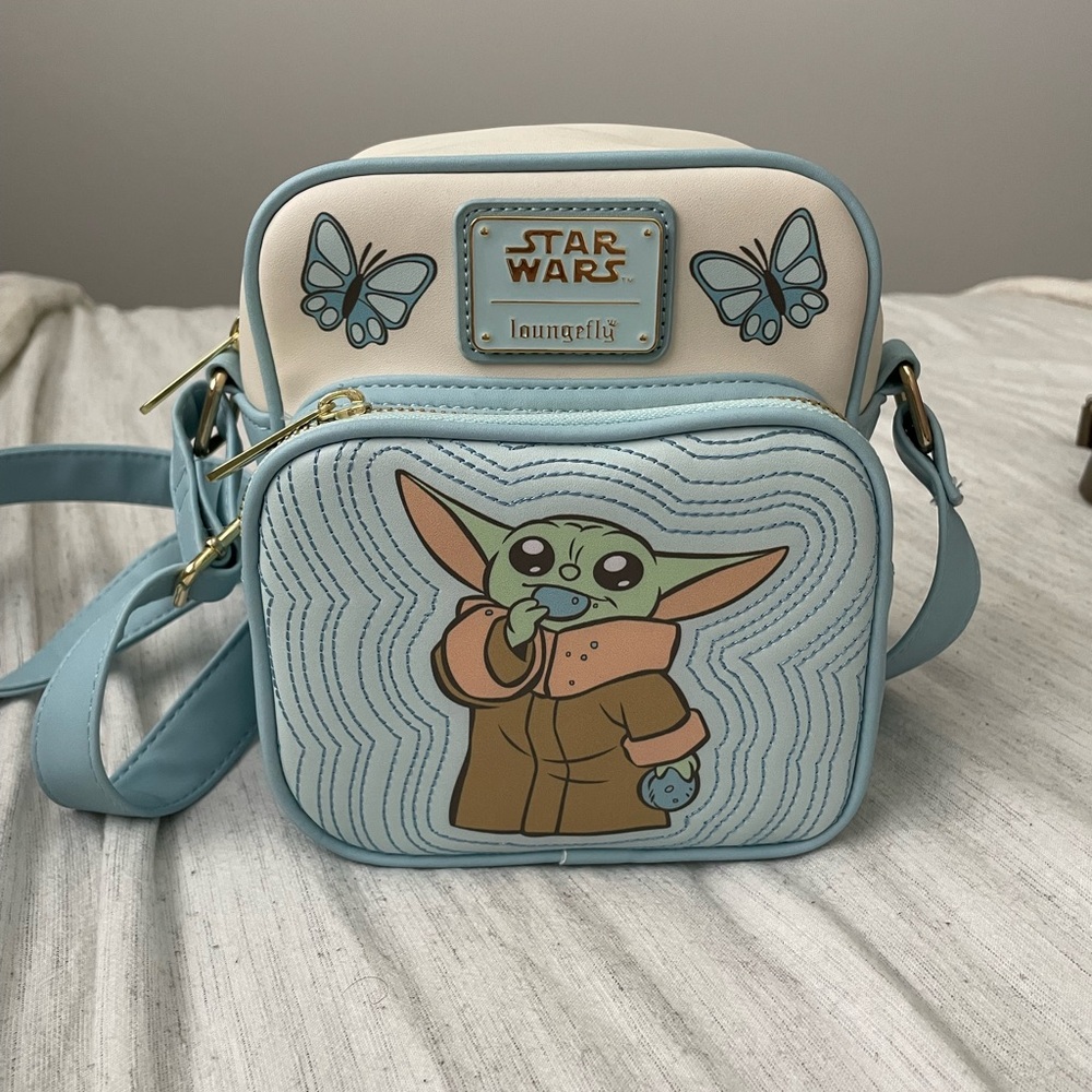 Loungefly Star Wars Grogu Cream and Blue Bag